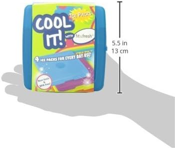 Cool Coolers by Fit + Fresh, 4 Pack Slim Ice Packs, Space Saving Reusable Ice Packs for Lunch Boxes or Coolers