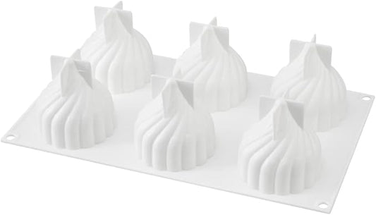Pastry Tek 6 Cavities Spiral Silicone Mold, 1 Oven-Ready Spiral Mold - Flexible, Freezable, White Silicone Spiral Jello Mold, Easy Release, For Baking - Restaurantware