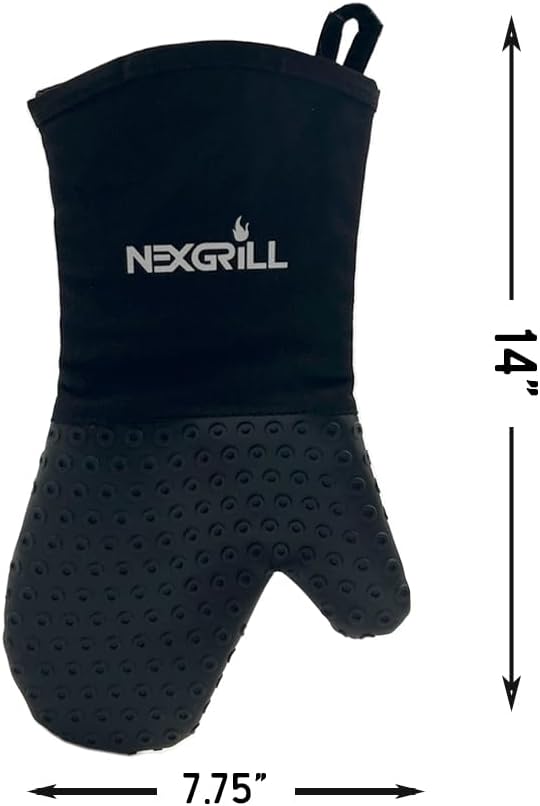 Nexgrill Silicone Oven Mitt, Heat-Resistant BBQ Glove with Hanging Loop, Non-Slip Grill Glove for Kitchen, Baking, and Outdoor Grilling, Black - 530-0025