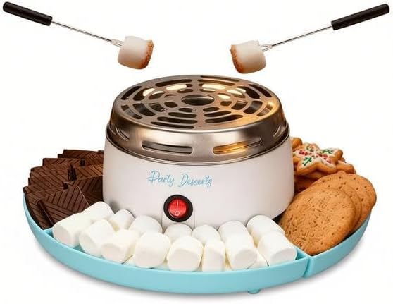 Party Desserts Electric S'mores Maker Indoor Marshmallow Roaster | Tabletop Design, Includes Roasting Forks, Serving Tray Included, Electric Powered, Kit Set