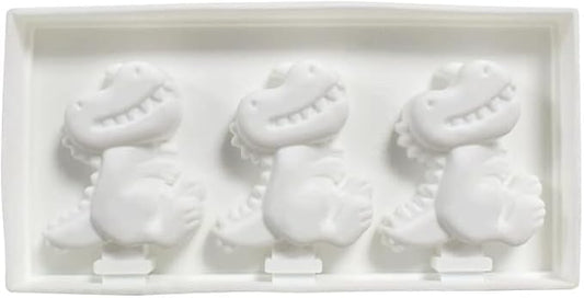 1 Pack Cute Dinosaur Shape Popsicle Molds Silicone Ice Pop Molds 3 Cavities Popsicle Molds for Kids Adults Ice Cream Mold Cakesicles Mould DIY Popsicle Maker Homemade Popsicle Silicone Molds I