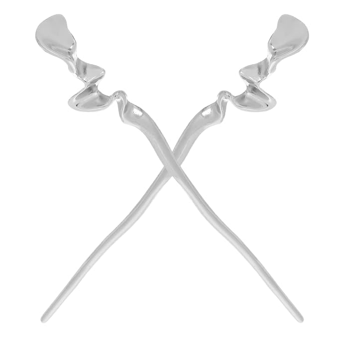 Lurrose Silver Hair Chopsticks: 2pcs Metal Hair Sticks Chinese Hanfu Hairpins for Women Girls