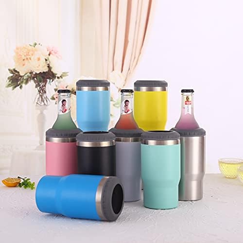 4 in 1 Stainless Steel Can/Bottle Insulator, 14oz Two-Way Lids SUS Insulated Can Cooler, Beer Bottle holder (Olivaceous)
