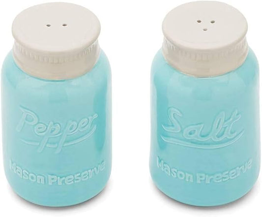 Fox Run Ceramic Mason Jar S&P Shakers, Salt and Pepper, Blue