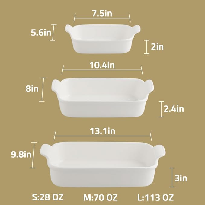 Sweejar Baking Pans Set, Ceramic 9x13 Baking Dish with Handle, Rectangular Casserole Dishes for Oven, Bakeware Sets of 3, Durable Lasagna Pan Deep for Kitchen, Banquet, Wedding Gift(Gradient Red)