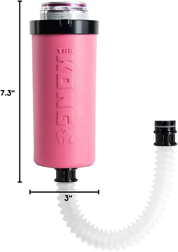 The Kong Skinny Can - Portable Coozie or Bottle Cooler/Cup With Detachable, Expandable, Hose To Funnel Your Drink (Pink)
