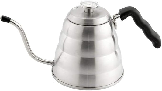 Restaurantware Restpresso 41 Ounce Gooseneck Kettle 1 Dishwashable Pour Over Kettle - With Thermometer Lid Non-Stick Coating Stainless Steel Stovetop Kettle Built-In Handle
