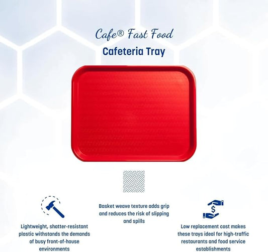 Carlisle FoodService Products Cafe Fast Food Cafeteria Tray with Patterned Surface for Cafeterias, Fast Food, And Dining Room, Plastic, 17.87 X 14 X 0.98 Inches, Red, (Pack of 12)