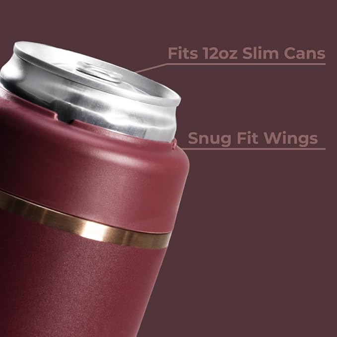 HydroJug Slim Can Cooler 12 oz, Stainless Steel Can Holder, Merlot