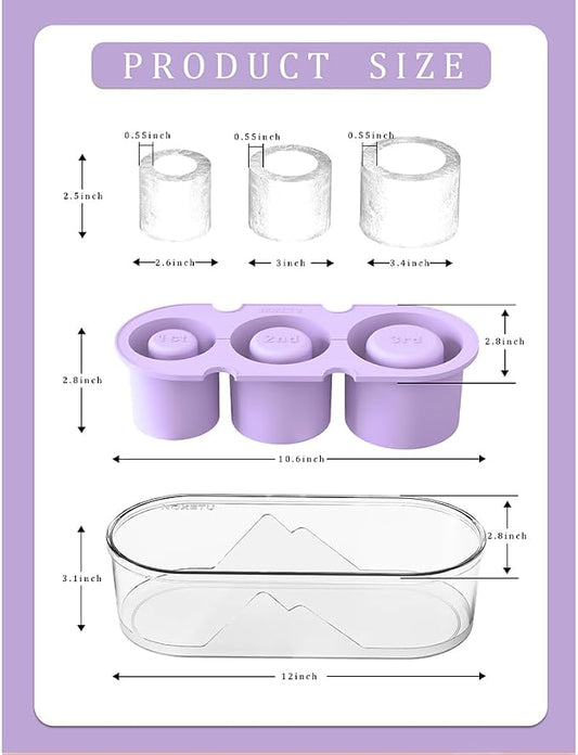 2PC Silicone Ice Mold for Stanley Cup 30 40oz, Tumbler Ice Maker | Easy Fill and Release Without Touching Ice, Ice Cube Tray with Clear Lid for Freezer, Whiskey, Cocktail (Purple+Purple)
