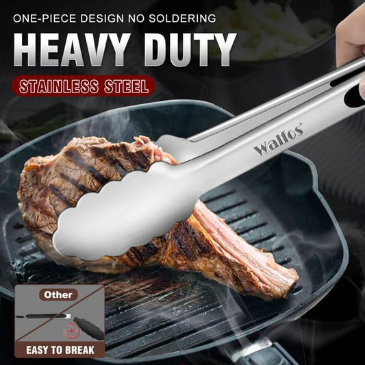 Walfos Kitchen Small Tongs - 7 inch Heavy Duty Mini Food Tongs, Stainless Steel and Non-Slip Heat Resistant Handle - Great for Cooking, Salad, Grilling and Barbecue,3 Piece