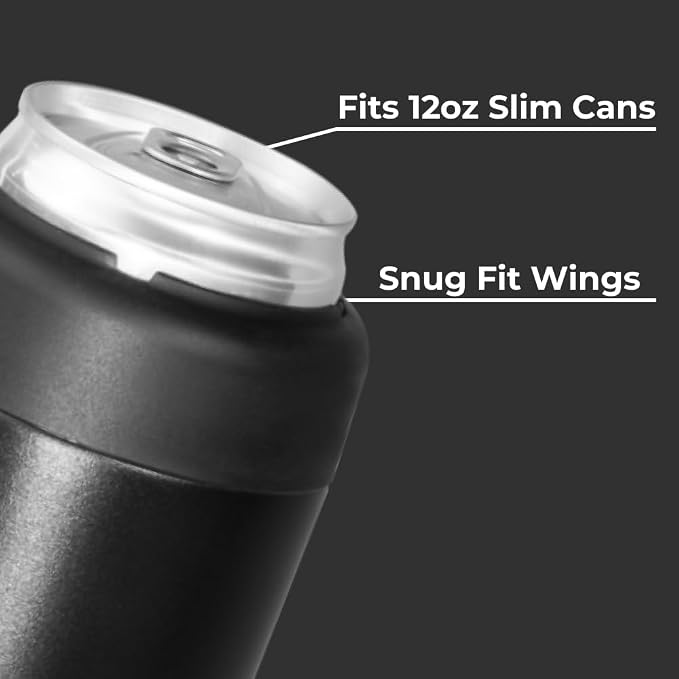 HydroJug Slim Can Cooler 12 oz, Stainless Steel Can Holder, Black