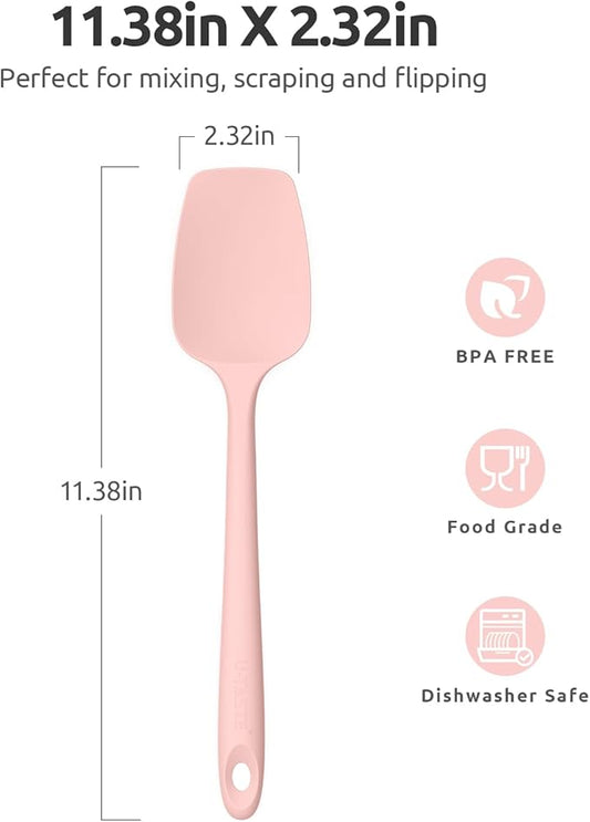 Heat Resistant Silicone Spoon Spatula: U-Taste 600ºF High Heat Flexible 11.38in Silicon Mixing Stirring Cooking Scraping Baking Bowl Scraper, Seamless for Kitchen Nonstick Cookware (Pink)