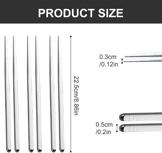 Metal Chopsticks Set 5 Pairs, Stainless Steel Square Chopsticks 8.86 in, Mirror Polished Silver, Non Slip Tip Reusable Chop Sticks for Noodles Dumplings Sushi, Dishwasher Safe