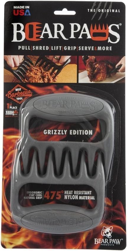 Bear Paws Meat Claws - The Original BBQ Meat Shredder Claws - Gray | Shredder Claws for Pulled Pork, USA Made - Easily Lift, Shred, Pull and Serve Pork, Chicken, Brisket and Turkey
