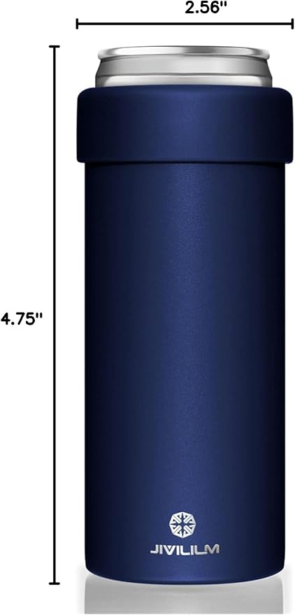 12 oz. Slim Can Cooler Insulated (Navy Blue) | Stainless Steel Holder