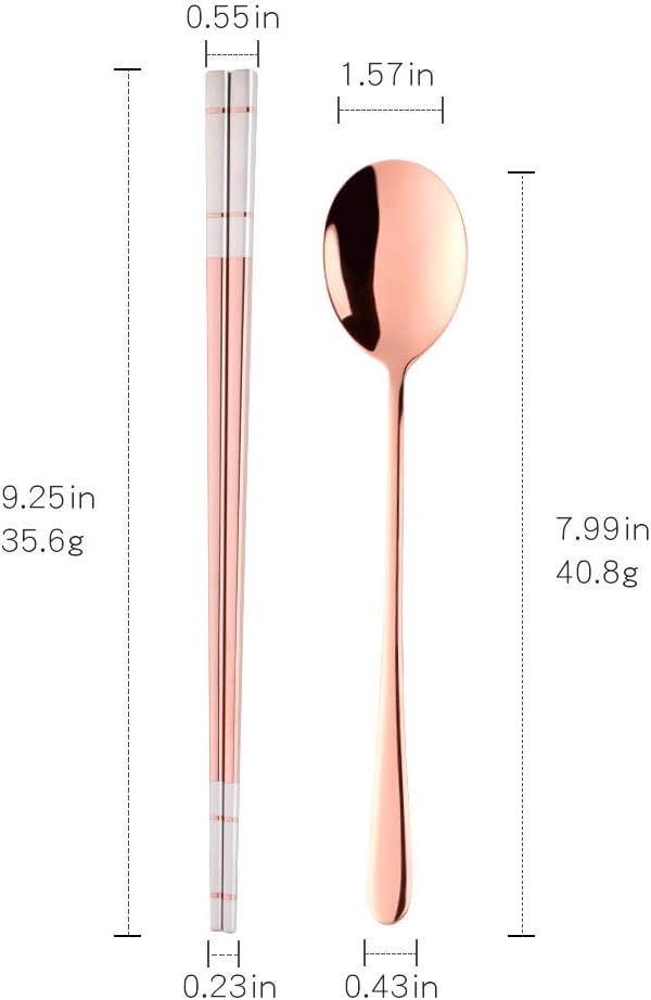 Buyer Star 4 Set Rose Gold Square Chopsticks and Spoons Set Metal Stainless Steel Spoons Chopsticks Set