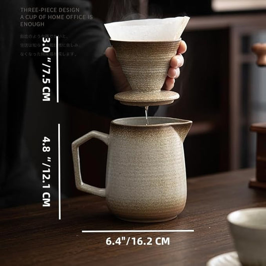 Pour Over Coffee Maker,Ceramic Coffee Maker With 100 pcs Paper Filter,16oz/480ml Pour Over Coffee Dripper (Retro gold)