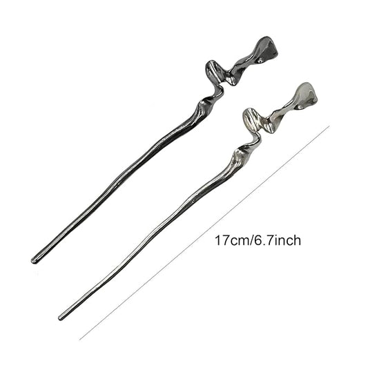 2PCS Metal Hair Sticks for Women Vintage Hair Chopsticks for Women Minimalism Irregular Curve Hair Sticks for Buns Chinese Hair Sticks Pins for Women