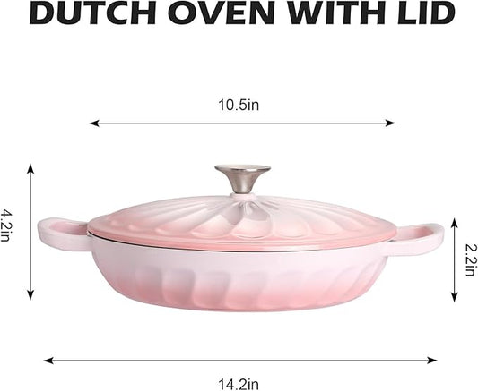 Enameled Cast Iron Braiser, 3.8 Quart Enamel Dutch Oven with Handles, Cast Iron Braiser Pan with Lid,Enameled Cookware (Pink)