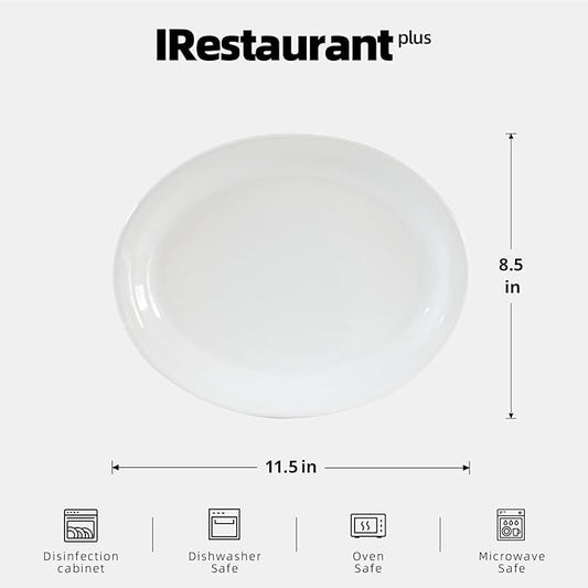Stoneware Narrow Rim Commercial Grade Dinnerware,Bright White Oval Platter 11.5" x 8.5", Case of 12