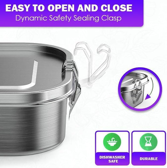 Stainless Steel Bento For Kids and Adults | Steel Lunch Box for School| Leak-Proof Food Containers | Metal Lunchbox for Work | Eco-Friendly| Leak-Proof| ((47 oz) - 3 Fixed Compartment)