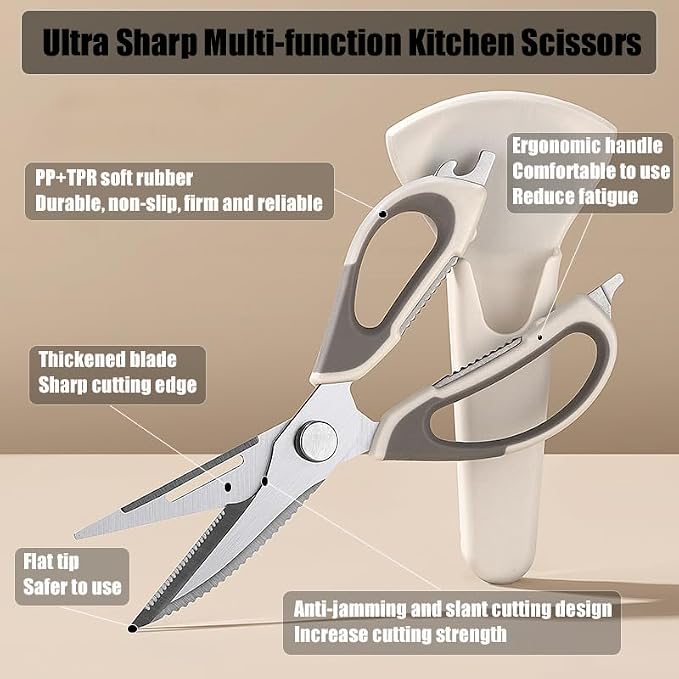 2 Pcs Heavy Duty Kitchen Shears with Magnetic Holder for Fridge, Multi-function Kitchen Magnetic Scissors for Food - Come Apart Design, Rust-Resistant (White and Green)