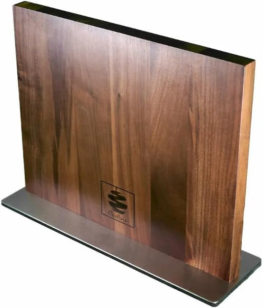 Coolina Walnut Magnetic Knife Holder, Elegant Design Knives Block Stand, Multifunctional, Double Side Magnets with Steel Base