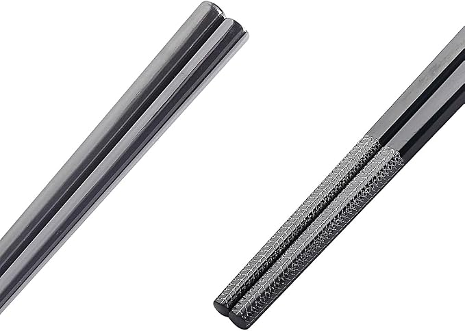 Metal Chopsticks Reusable Black Titanium Plated Stainless Steel Chopstick Dishwasher Safe Chop Sticks Japanese Korean Square Chopsticks 9.5Inches Non-Slip for Beginners Food Cooking 5 pairs Gift Set