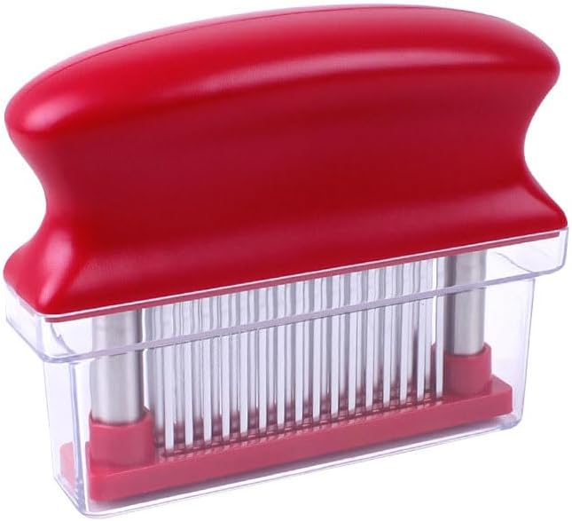 Meat Tenderizer with 48 Stainless Steel Ultra Sharp Needle Blades Heavy Duty Cooking machine for Tenderizing Beef, Turkey, Chicken, Steak, Veal, Pork, Fish etc (red)