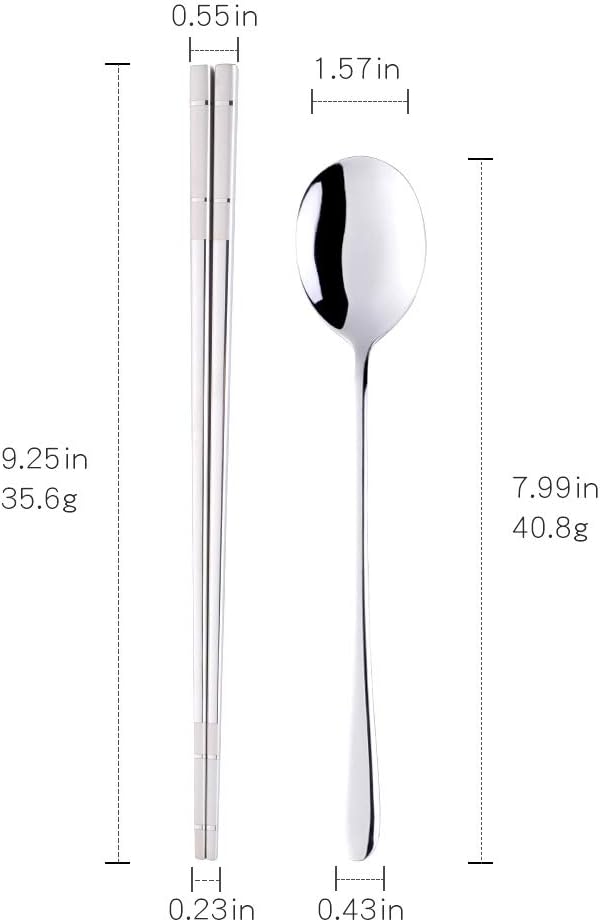 Buyer Star 4 Set Silver Square Chopsticks and Spoon Set Metal Stainless Steel Spoon Chopsticks Set