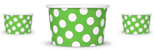 UNIQ 1000-Count 4 oz Polka Dot Paper Ice Cream Cups Green Color | Disposable Food & Dessert Bowls in Multiple Colors | Frozen Dessert Supplies