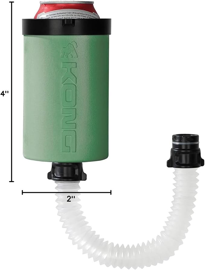 The Kong 2.0 - A Portable Can or Bottle Cooler/Cup With A Detachable, Expandable, Hose To Funnel Your Drink (Green)