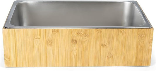 Displays2go 21" x 6.5" Ice Housing Tray - Bamboo and Steel Ice Housing Container - Removable Tray for Display Buffets - Bamboo (FSIHWOODL)