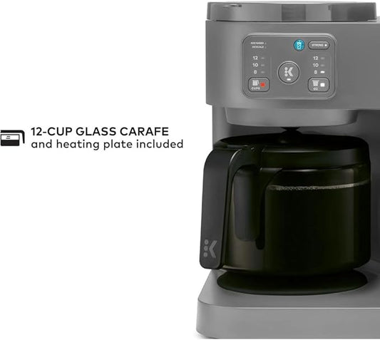 2-in-1 Hot & Iced Coffee Maker for Pods & Grounds – 12-Cup Glass Carafe & Single-Serve Brewer, 72oz Reservoir, Strong Brew, Extra Hot, Brew Over Ice, MultiStream Tech, Compact Design (Gray)