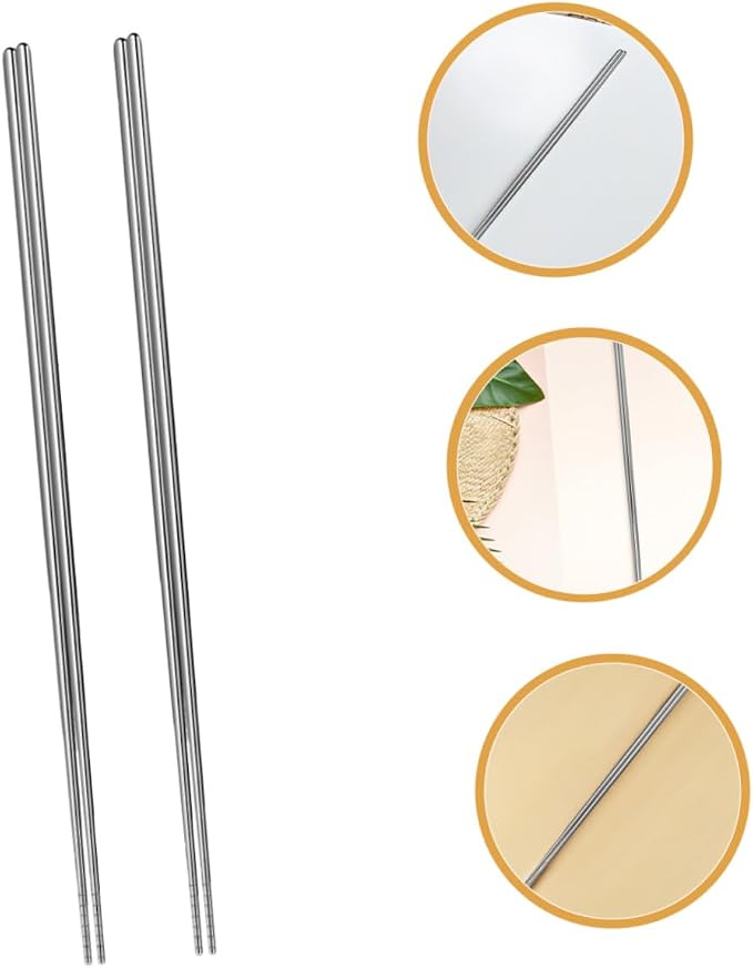 Extra Long Stainless Steel Cooking Chopsticks 17.7 Inch Thickened Anti-Slip Metal Sticks for Hot Pot Frying Noodles Kitchen Use 2 Pairs