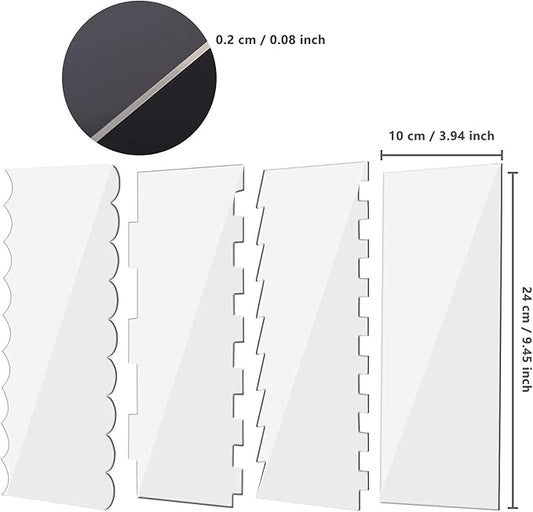 Acrylic Cake Scraper Decorating Contour Comb 9.45 Inch Cake Buttercream Icing Smoother Edge Tool Pastry Cutter Kitchen Baking Tools for DIY Different Shapes of Cake Edges,4 Pieces 7 Styles
