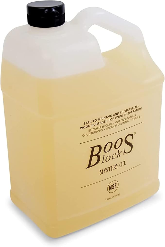 John Boos All-Natural Mystery Oil, Large Revitalizing Wood Conditioner, 128 oz - Food-Grade Mineral Oil for Butcher Blocks, Cutting Boards, Countertops and Wooden Culinary Utensils | Food-grade formula for butcher blocks, cutting boards, countertops an...