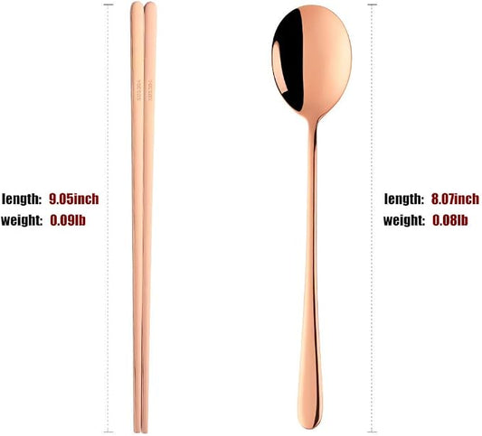 Buyer Star 4 Set Spoon Chopsticks, Rose Gold Reusable Metal Stainless Steel Korean Chopstix Spoon Set