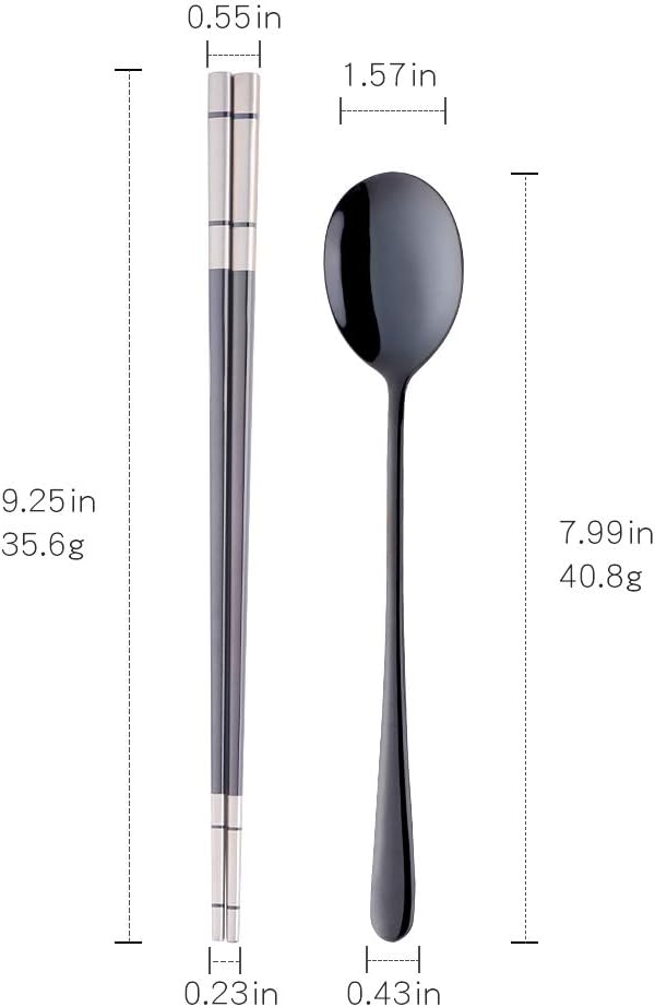 Buyer Star 4 Set Black Square Chopsticks and Spoons Set Metal Stainless Steel Spoons Chopsticks Set