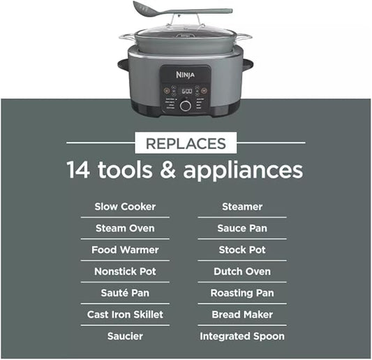 Ninja Foodi PossibleCooker PRO 14-in-1 8.5 Qt Multi-Cooker – Replaces 14 Tools, Nonstick Pot, Glass Lid & Integrated Spoon (Gray)