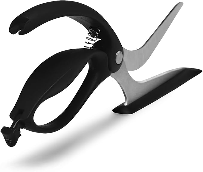 Dreamfarm Scizza 2-In-1 Easy Ergonomic Pizza Scissors with Stainless Steel Pizza Cutter Blades & Non-Stick Slice Server - Black | Cuts and serves pizza with non-scratch, heat resistant serving base, spring-loaded German stainless steel blades