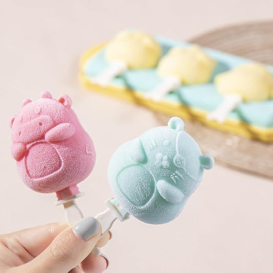 Popsicle Molds Ice Pop Molds Silicone 3 Cavities Ice Cream Mold animals & fruit Cake Pop Mold DIY Popsicle Ice Pop Molds Flexible Silicone Popsicle Makers… (tiger)
