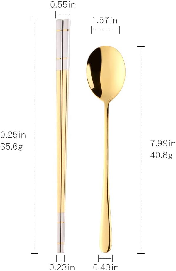 Buyer Star 4 Set Gold Square Chopsticks and Spoons Set Metal Stainless Steel Spoons Chopsticks Set