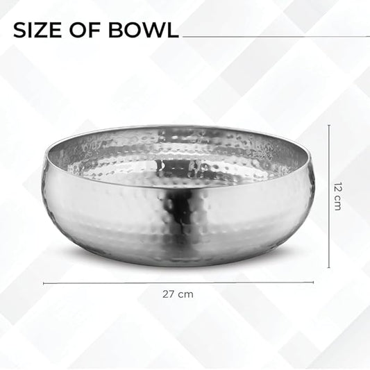 Avador® Set of 3 Premium Stainless Steel Salad Mixing Bowl Hammered Finish | Handmade | Includes Salad Serving Utensils (Stainless Steel)