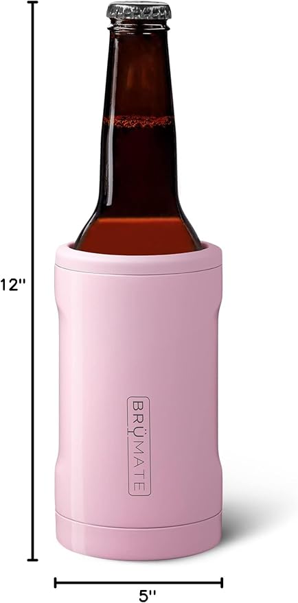 BrüMate Hopsulator Bott'l Insulated Bottle Cooler for Standard 12oz Glass Bottles | Glass Bottle Insulated Stainless Steel Drink Holder for Beer and Soda (Blush)