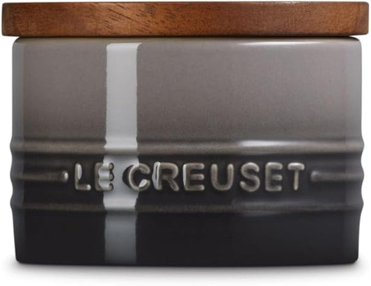 Le Creuset Signature Salt Cellar and Storage Canister with Wood Lid, 7 oz., Oyster