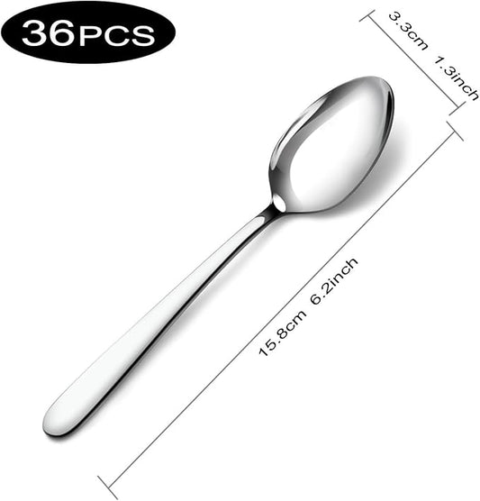 Pleafind 36 Pieces Teaspoons Set (6.2 inch), Spoon Silverware, Stainless Steel Tea Spoons, Mirror Polished Small Teaspoon, Dessert Spoons for Home, Kitchen, Restaurant, Dishwasher Safe
