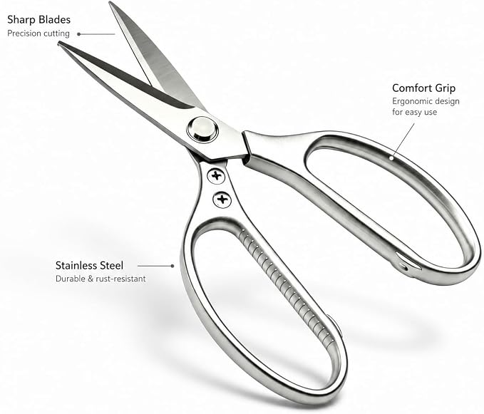Kitchen Shears Heavy Duty 8.5", Multipurpose Food Scissors for Meat Chicken | Detachable Design for Easy Cleaning, Dishwasher Safe, Non-Slip Comfort Grip, for Meat Chicken Vegetables Seafood & Herbs
