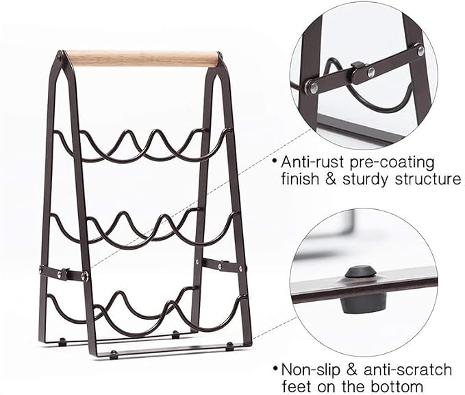 Wine Rack, 6 Bottle Wooden Countertop Free Standing Shelf,3 Tier Bottle Holder Stand for Home Bar Tabletop, Cabinet Inserts, Kitchen, Wine Cellar Storage No Assembly(Black)